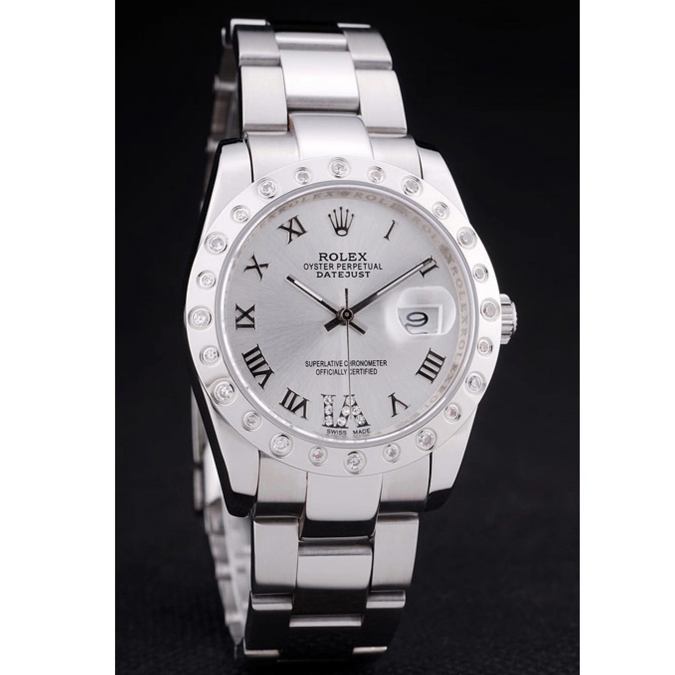 Aaa replica watch Silver 7468 Datejust Dial Rolex Bezel Diamond 0708
